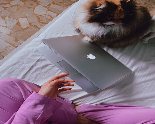 Person working on a laptop at home in Italy